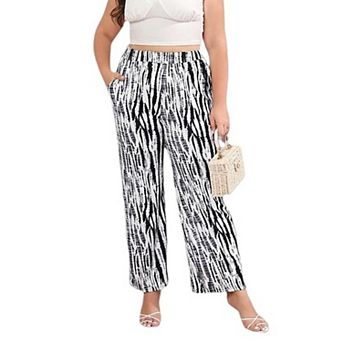 Women Plus Size High Waist Pants Zebra Print Straight Leg Random Print Lounge Pants