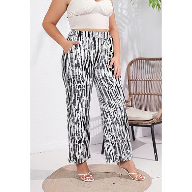 Women Plus Size High Waist Pants Zebra Print Straight Leg Random Print Lounge Pants