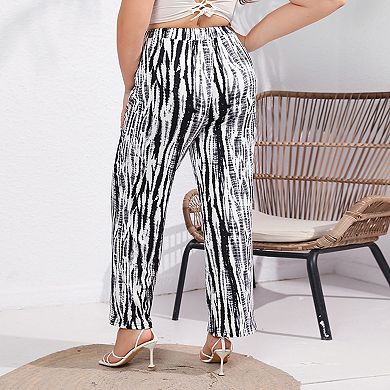 Women Plus Size High Waist Pants Zebra Print Straight Leg Random Print Lounge Pants