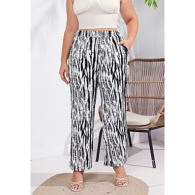 Women Plus Size High Waist Pants Zebra Print Straight Leg Random Print Lounge Pants