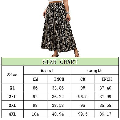Women's Plus Size Boho Maxi Skirt Elastic High Waist Bohemian Work Flowy Long Skirt