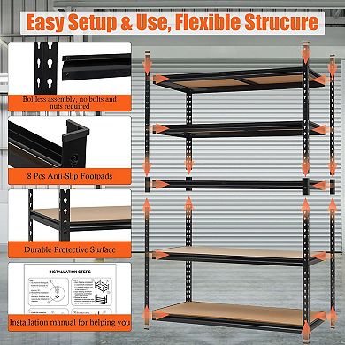 Heavy Duty Garage Shelving Units, 5-Tier Adjustable Storage Shelves, 48LX18DX72H Inch