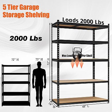 Heavy Duty Garage Shelving Units, 5-Tier Adjustable Storage Shelves, 48LX18DX72H Inch