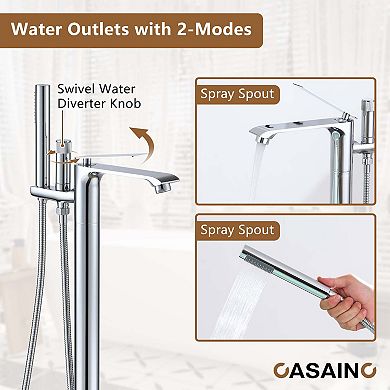 Single Handle Free Standing Bathtub Faucet with Diverter and Handshower