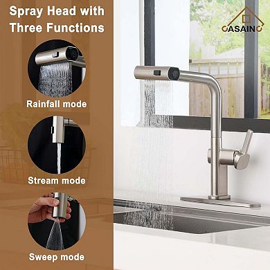 Single Handle Pull Out Kitchen Faucet with Three-function Mode Sprayer