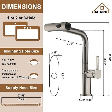 Single Handle Pull Out Kitchen Faucet with Three-function Mode Sprayer