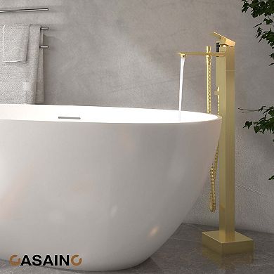 Single Handle Free Standing Bathtub Faucet with Diverter and Handshower