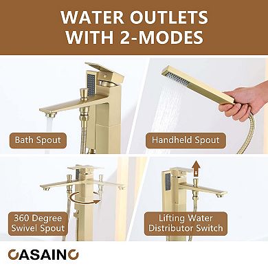 Single Handle Free Standing Bathtub Faucet with Diverter and Handshower