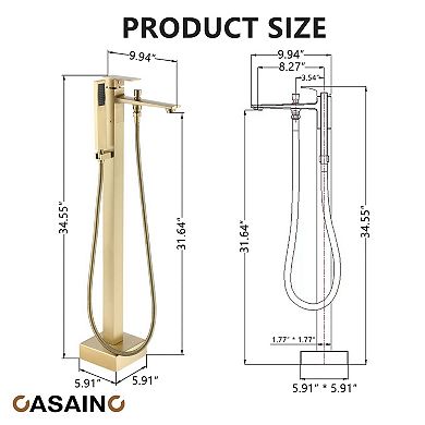 Single Handle Free Standing Bathtub Faucet with Diverter and Handshower
