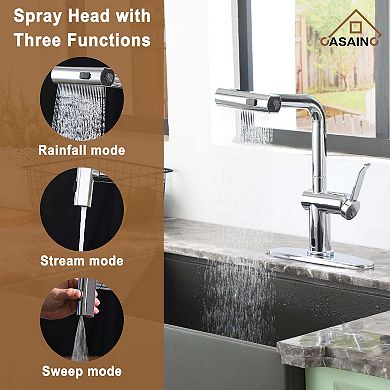 Single Handle Pull Out Kitchen Faucet with Touchless Sensor, Three-function Mode Sprayer