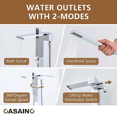 Single Handle Free Standing Bathtub Faucet with Diverter and Handshower