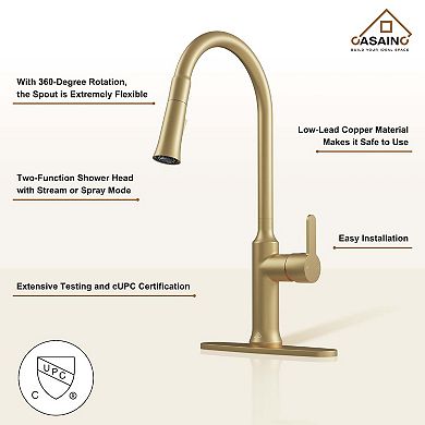 CASAINC 1.8 GPM Single-Handle Pull-Down Kitchen Faucet Single Hole Faucet