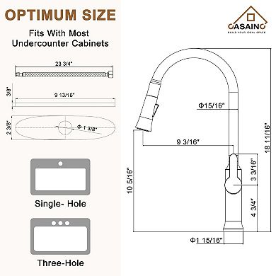 CASAINC 1.8 GPM Single-Handle Pull-Down Kitchen Faucet Single Hole Faucet