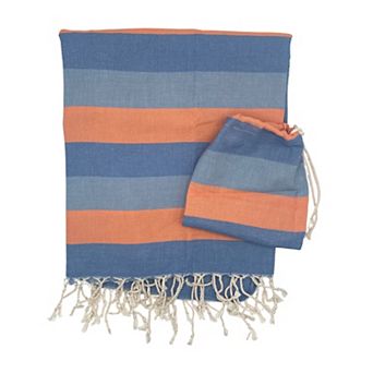 Oversized Artisan Turkish Cotton Towel with Matching Pouch, Oeko-Tex Certified