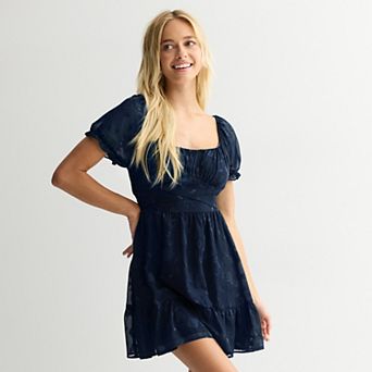 Juniors' Liberty Love Floral Chiffon Puff Sleeve Skater Dress