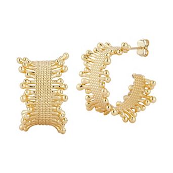 WINX Embellished Textured Half Hoop Stud Earrings