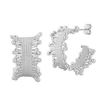 WINX Embellished Textured Half Hoop Stud Earrings