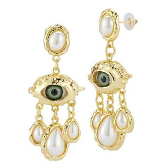 WINX Gold Tone Simulated Pearl Evil Eye Earrings