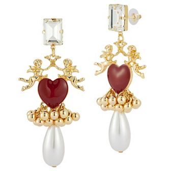 WINX Gold Tone Simulated Pearl Heart Earrings