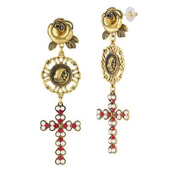 WINX Gold Tone Simulated Pearl Cross Earrings