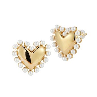 WINX Stainless Steel Simulated Pearl Heart Stud Earrings