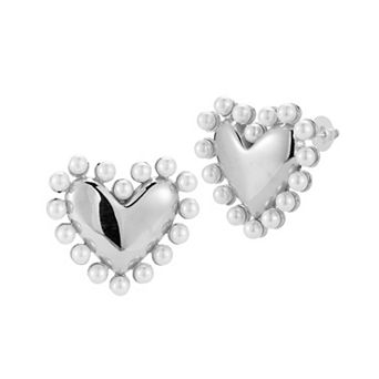 WINX Stainless Steel Simulated Pearl Heart Stud Earrings