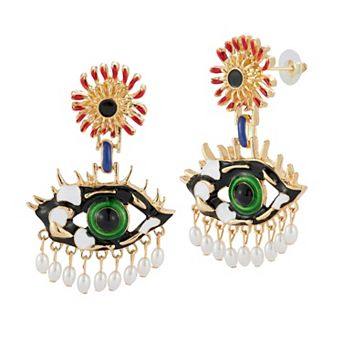 WINX Gold Tone Simulated Pearl Eye Drop Earrings
