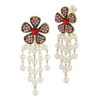 WINX Gold Tone Simulated Pearl Flower Drop Earrings