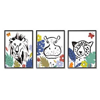 Stupell Home Decor Jungle Animal Kingdom Kids Pet Illustration Wall Art