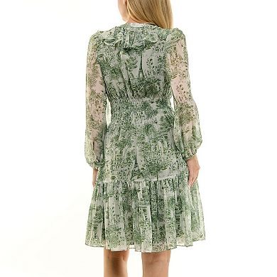 Women's Taylor Printed Chiffon Smocked Waist Dress