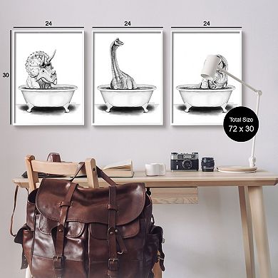 Stupell Home Decor Dinosaurs Bath Tub Framed Canvas Wall Art Set