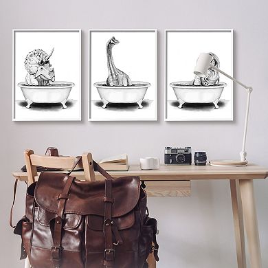 Stupell Home Decor Dinosaurs Bath Tub Framed Canvas Wall Art Set