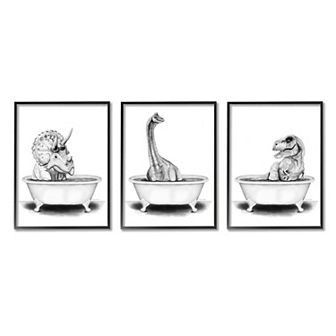 Stupell Home Decor Dinosaurs Bath Tub Framed Canvas Wall Art Set