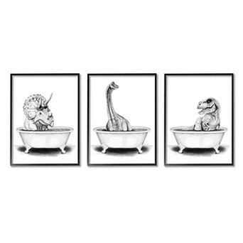 Stupell Home Decor Dinosaurs Bath Tub Framed Canvas Wall Art Set