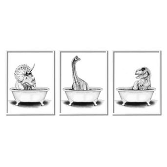 Stupell Home Decor Dinosaurs Bath Tub Framed Canvas Wall Art Set