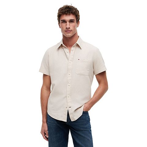 Мужская рубашка Tommy Hilfiger из льняной смеси с коротким рукавом