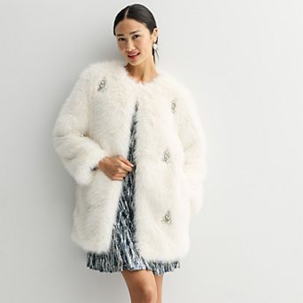 Women's Farmers Market Faux Fur Gem-Accented Long Coat