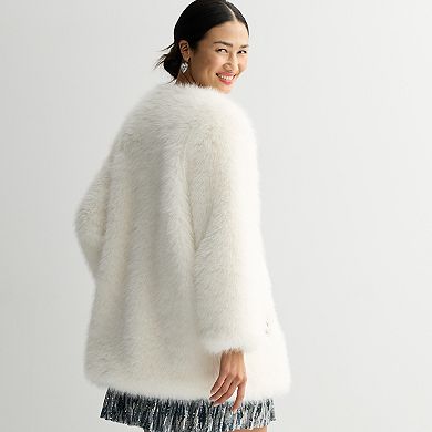 Women's Farmers Market Faux Fur Gem-Accented Long Coat