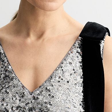 Women's MNK Tiered Sequin Dress with Bow Straps