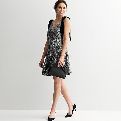 Women's MNK Tiered Sequin Dress with Bow Straps