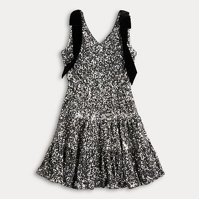Women's MNK Tiered Sequin Dress with Bow Straps
