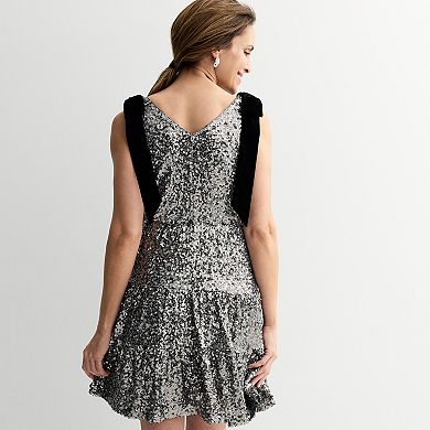 Women's MNK Tiered Sequin Dress with Bow Straps