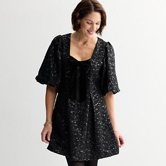 Women's MNK Sequin Puff Sleeve Dress