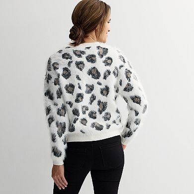 Women's Farmers Market Leopard Print Faux Pearl Accent Pullover Sweater