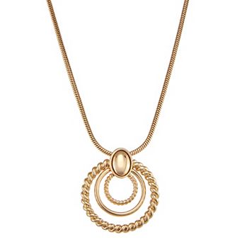 Napier Gold Tone Textured Circle Pendant Necklace