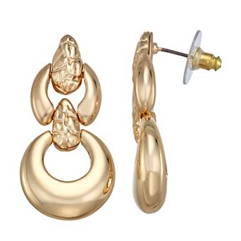 Napier Gold Tone Sculpted Double Link Drop Earrings