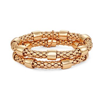 Napier Gold Tone Textured 2 pc Bracelet Set