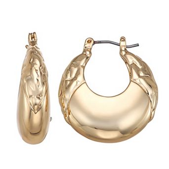 Napier Gold Tone Sculpted C Hoop Earrings