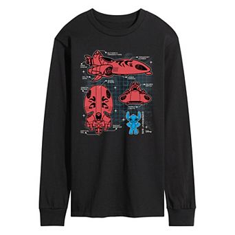 Disney's Lilo & Stitch Men's Space Ship Schematic Long Sleeve Graphic Tee