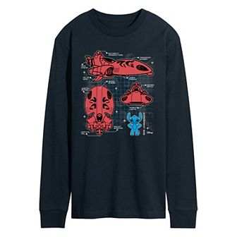Disney's Lilo & Stitch Men's Space Ship Schematic Long Sleeve Graphic Tee